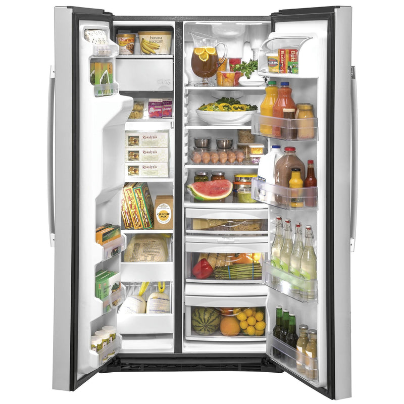 GE 36-inch, 21.8 cu.ft. Counter-Depth Side-by-Side Refrigerator with Water and Ice Dispensing System GZS22IYNFS IMAGE 3