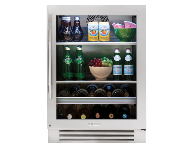 24" True Residential 5.8 Cu. Ft. Stainless Glass Left-Hinge UnderCounter Beverage Center