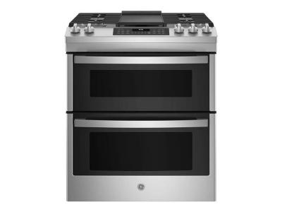 30" GE 6.7 Cu. Ft. Slide-in Front Control Gas Double Oven Range In Stainless Steel