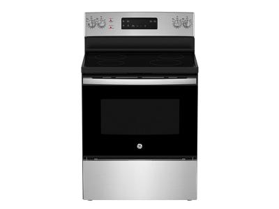 30" GE  5.0 cu. Ft. Freestanding Electric Standard Clean Range with Hi - Lo Broil Dual Bake Element and Storage Drawer