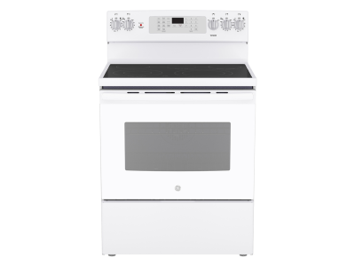 30" GE 5.0 Cu. Ft. Electric Freestanding Smooth Top Range with True European Convection in White