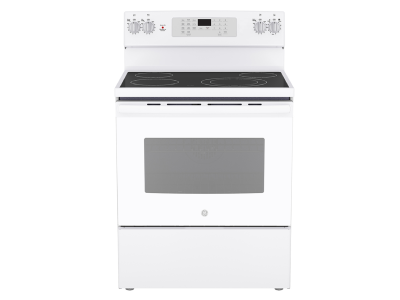 30" GE 5.0 Cu. Ft. Electric Freestanding Smooth Top Convection Range in White