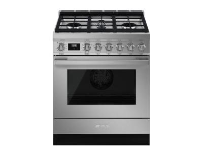 30" SMEG Freestanding Professional Dual Fuel Range in Stainless Steel
