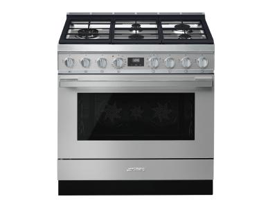 36" SMEG Freestanding Professional Dual Fuel Range in Stainless Steel