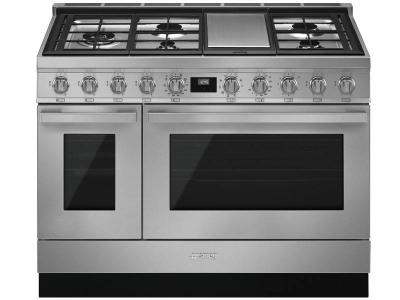 48" SMEG Portofino Freestanding Professional Dual Fuel Range with 5 Sealed Burners