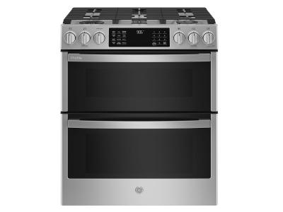 30" GE Profile Slide-In Double Oven Gas Range With Wifi In Stainless Steel