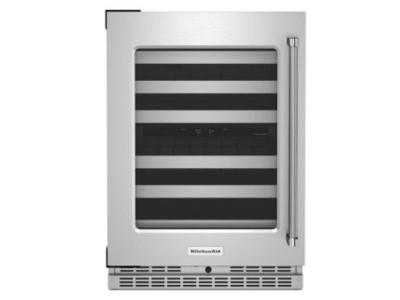 24" KitchenAid Undercounter Wine Cellar with Glass Door and Metal-Front Racks