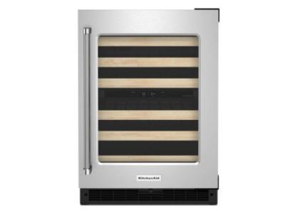 24" KitchenAid Undercounter Wine Cellar with Glass Door and Wood-Front Racks