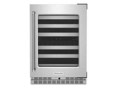24" KitchenAid Undercounter Wine Cellar with Glass Door and Metal-Front Racks