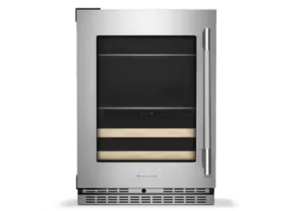 24" KitchenAid Beverage Center with Glass Door and Wood-Front Racks