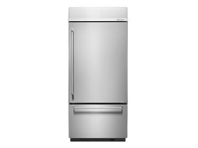36" KitchenAid 20.9 Cu. Ft.  Built-In Stainless Bottom Mount Refrigerator with Platinum Interior Design