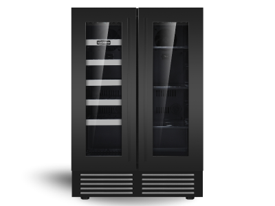 24" Marathon French Door Dual Zone Beverage Cooler in Black Steel