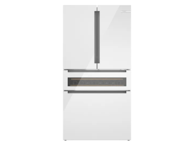 36" Bosch 800 Series French Door Bottom Mount Glass door Refrigerator in White