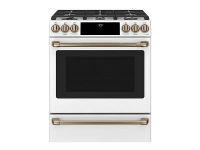 30" Café 5.7 Cu. Ft. Slide In Front Control Dual Fuel Convection Range With Warming Drawer