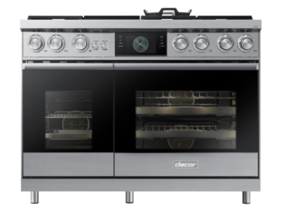 48" Dacor Contemporary 6.6 Cu. Ft. Dual-Fuel Steam Range with Integrated Griddle in Silver Stainless Steel
