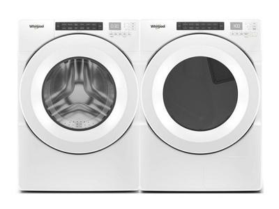 27" Whirlpool 5.0 Cu. Ft I.E.C. Closet Depth Front Load Washer And 7.4 Cu. Ft. Front Load Heat Pump Dryer