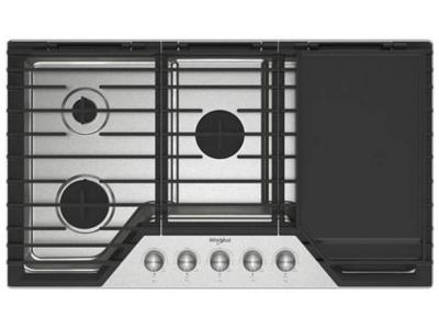 36" Whirlpool Gas Cooktop with 2-in-1 Hinged Grate to Griddle